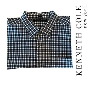 Kenneth Cole New York Black/White/Lavender Checkered 2-ply Yarn Shirt - Size XL